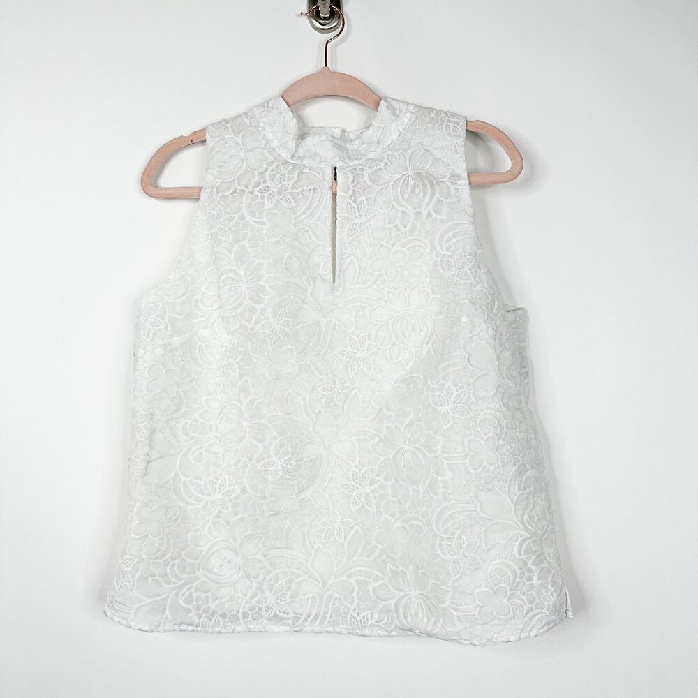 NWT White House Black Market Sleeveless Mock Neck Embroidered Top 2 - Picture 2 of 8